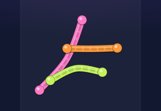 Pink, orange and green threads overlapping on a puzzle board
